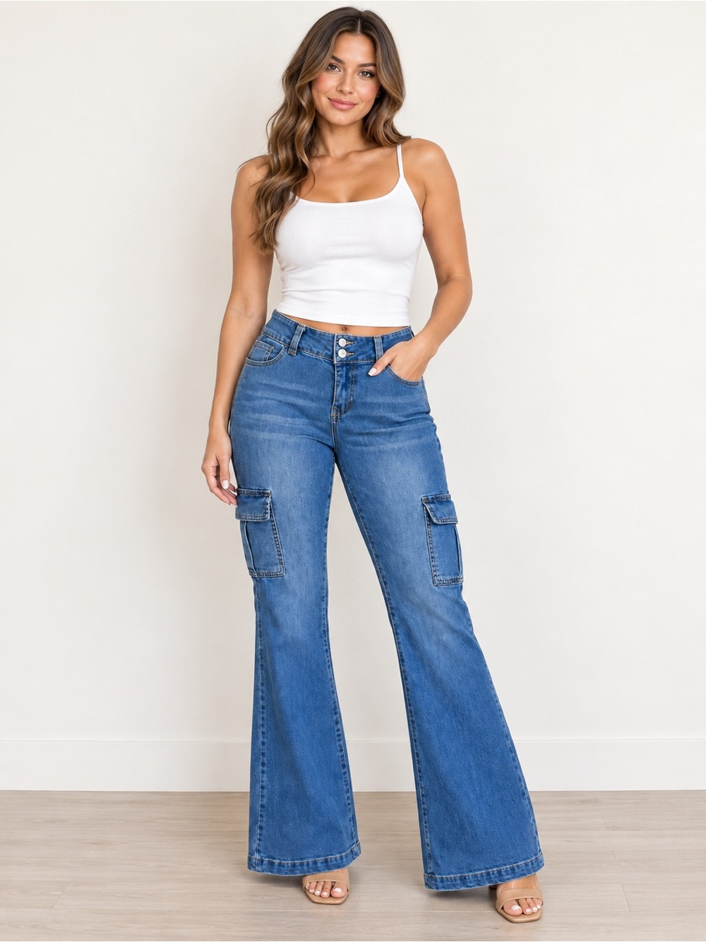 Blue Cargo Flare Jeans with Utility Pockets Size 7/26